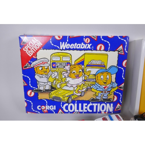 97 - A Special Edition Weetabix Corgi Collection Box containing an Aston Martin DB6, a London bus and an ... 