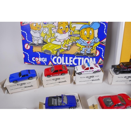 97 - A Special Edition Weetabix Corgi Collection Box containing an Aston Martin DB6, a London bus and an ... 