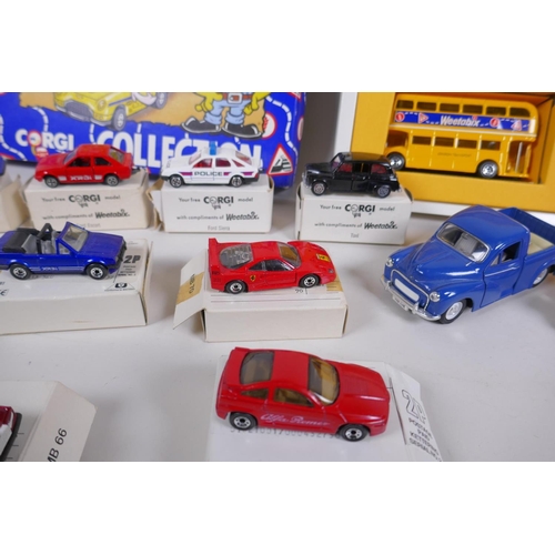 97 - A Special Edition Weetabix Corgi Collection Box containing an Aston Martin DB6, a London bus and an ... 