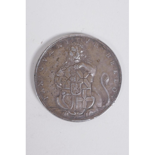 656 - Oliver Cromwell, Lord Protector, cast silver medal, 1653, by Thomas Simon, armoured and draped bust ... 