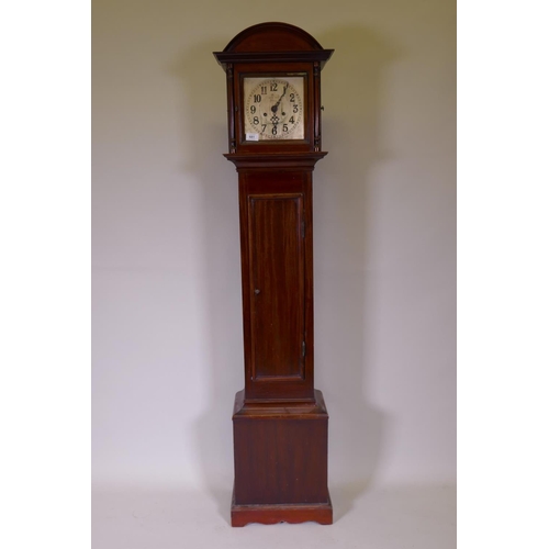 664 - A mahogany cased grandmother clock, the silver dial with Arabic numerals, inscribed Samuel Makin, Ol... 