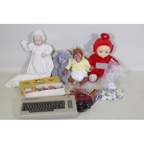 101 - A Classic Ty bear, Teletubby, vintage Pelham Puppet, Franklin Heirloom doll, Simon Laurens orangutan... 
