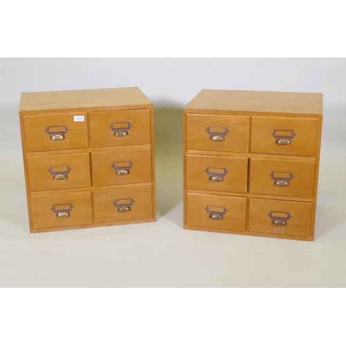 1010 - A pair of beech six drawer filing cabinets, 53 x 40cm, 51cm high