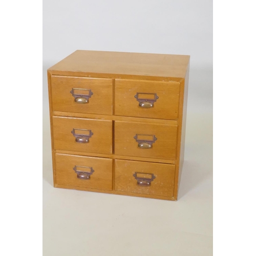 1010 - A pair of beech six drawer filing cabinets, 53 x 40cm, 51cm high