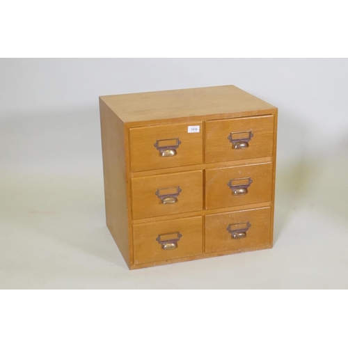 1010 - A pair of beech six drawer filing cabinets, 53 x 40cm, 51cm high