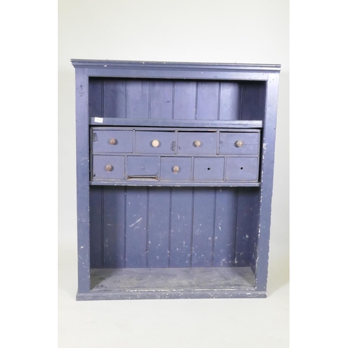 1016 - A painted pine open cabinet with an associated mahogany nest of drawers, 103cm x 39cm, 123cm high