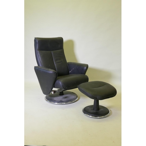 1022 - A Morris Furniture Group Relaxateeze leatherette tilt and swivel armchair and matching footstool