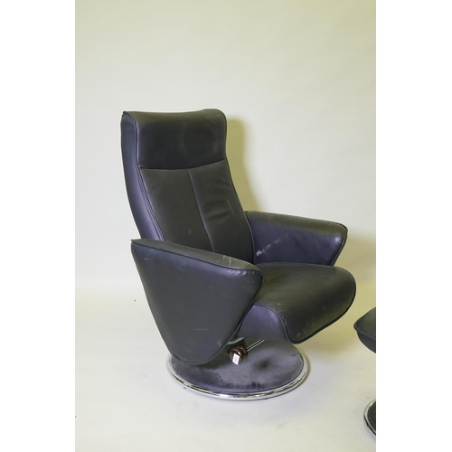 1022 - A Morris Furniture Group Relaxateeze leatherette tilt and swivel armchair and matching footstool