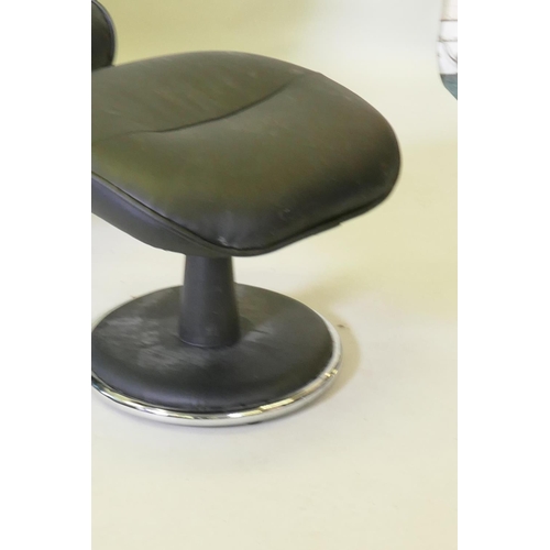 1022 - A Morris Furniture Group Relaxateeze leatherette tilt and swivel armchair and matching footstool