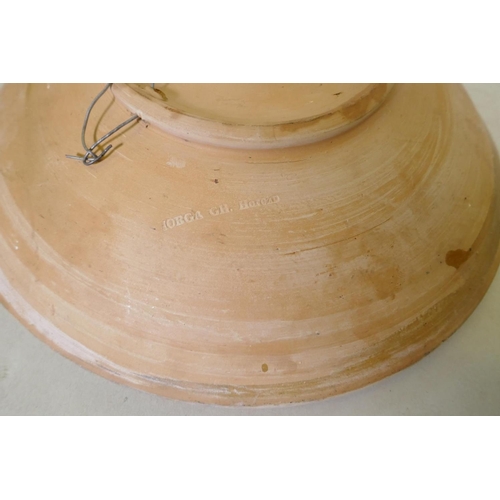 103 - A slip glazed Horezu pottery dish, impressed G.H. Lorga, a Moray Miller studio pottery bowl with Art... 