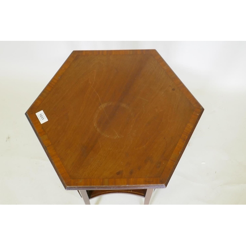 1031 - An Edwardian mahogany two tier occasional table with a hexagonal top an tapered legs, 52 x 46cm, 69c... 