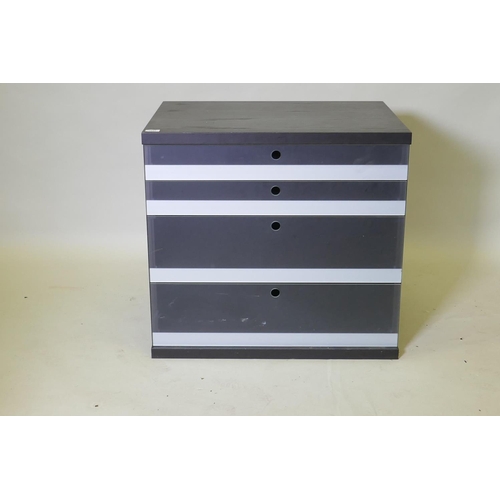 1047 - A black ash chest with four graduated glass front drawers, 72 x 54 x 67cm