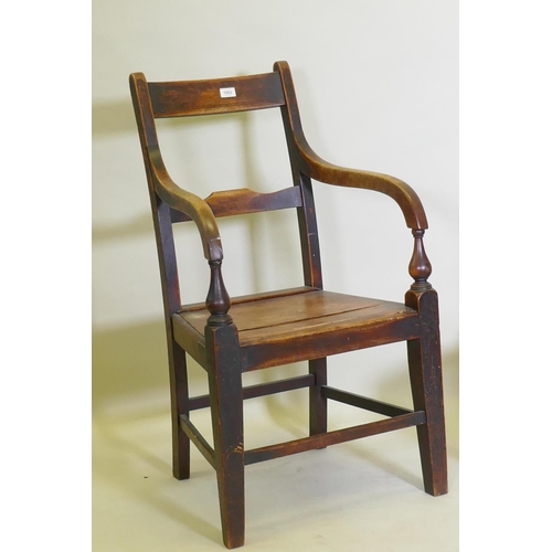 1053 - A Victorian carved walnut nursing chair, AF, and a C19th beechwood and elm open arm chair