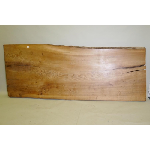 1061 - A large elm wood plank table top, 238 x 91cm