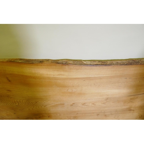 1061 - A large elm wood plank table top, 238 x 91cm