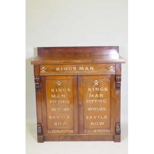 1062 - A C19th mahogany chiffonier with painted decoration and carved details, 96 x 47cm, 99cm high