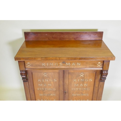 1062 - A C19th mahogany chiffonier with painted decoration and carved details, 96 x 47cm, 99cm high