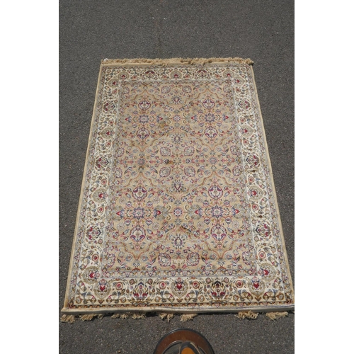 1065 - A gold ground full pile Kashmir rug with floral medallion design, 156 x 230cm