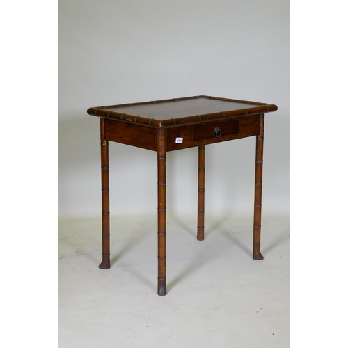 1068 - A faux bamboo side table with a single drawer, 75 x 50cm, 78cm high