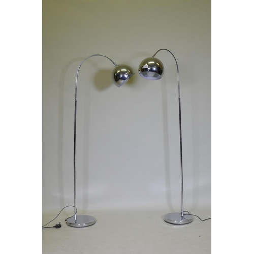 1073 - A pair of contemporary chromed metal floor lamps, 146cm high