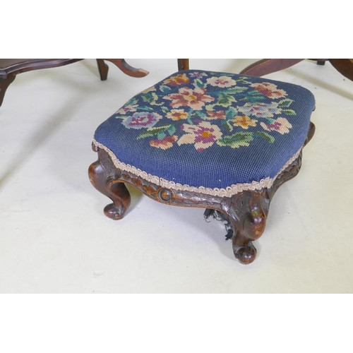 1074 - A Victorian inlaid mahogany envelope card table, 56 x 56 x 72cm, a Regency mahogany tilt top table, ... 