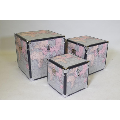 1075 - Three graduated decorative boxes, largest 46 x 46 x 46cm