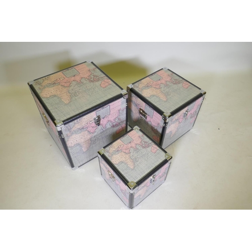 1075 - Three graduated decorative boxes, largest 46 x 46 x 46cm