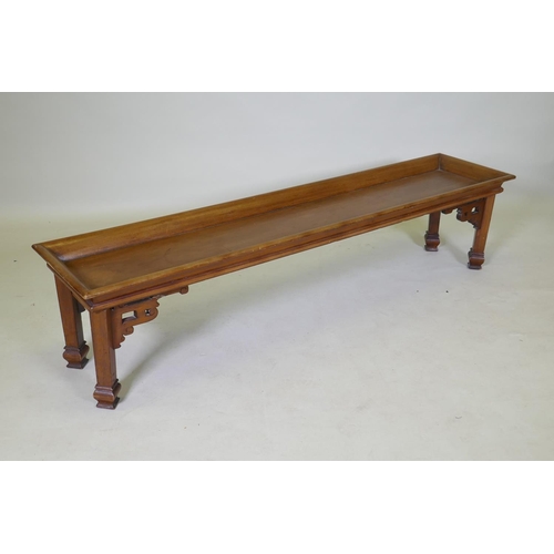 1076 - A Chinese hardwood altar table with dished top, 145 x 33cm, 34cm high