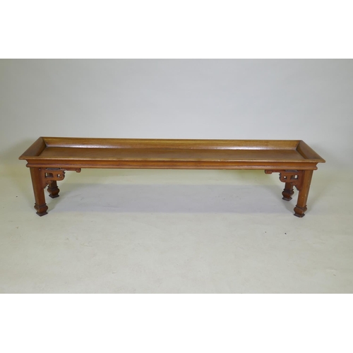 1076 - A Chinese hardwood altar table with dished top, 145 x 33cm, 34cm high