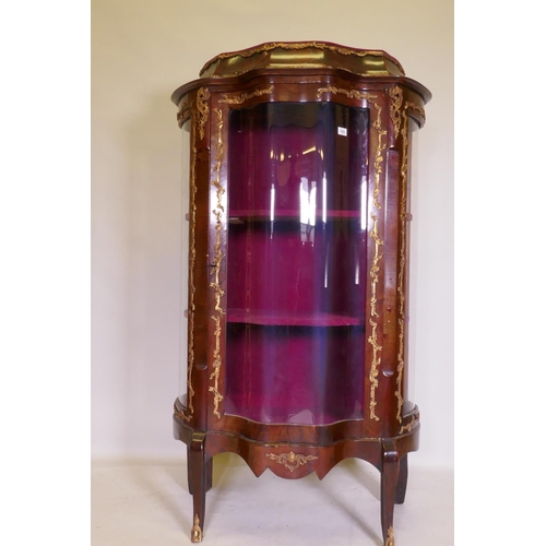 1083 - A C19th serpentine fronted tulipwood vitrine with ormolu mounts, 96 x 44cm, 155cm high