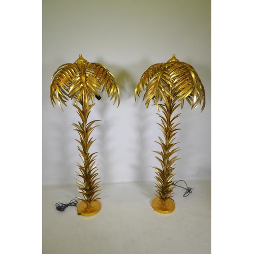 1098 - A pair of gilt metal floor lamps in the form of palm trees, 160cm high