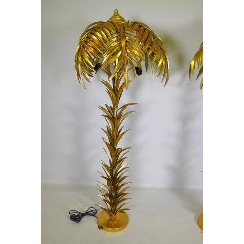 1098 - A pair of gilt metal floor lamps in the form of palm trees, 160cm high