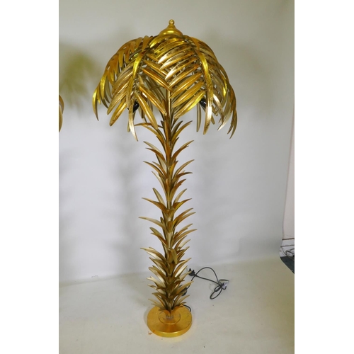 1098 - A pair of gilt metal floor lamps in the form of palm trees, 160cm high