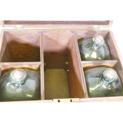 11 - Three C19th surgeon's medicine/apothecary bottles, in a fitted mahogany and burr walnut case with br... 