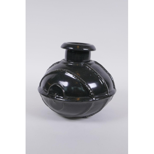 128 - A treacle glazed art pottery vase by Peter Hale, 17cm high