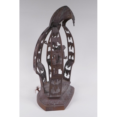 134 - An Art Deco style bronze 'dancing girl' table lamp, 43cm high