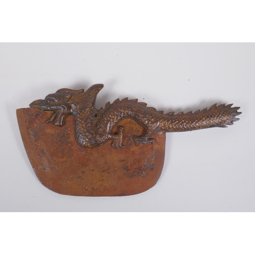153 - A Tibetan bronze ritual chopper with dragon form handle, 33cm long