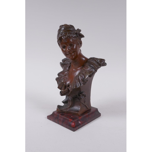 16 - Georges van der Straeten (Belgian, 1856-1928), a bronze bust of a girl, bears signature to the rever... 