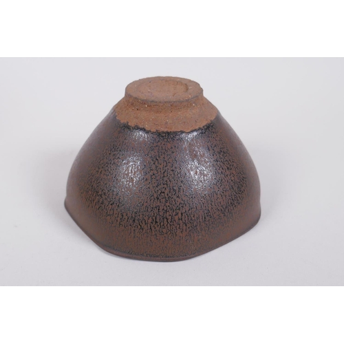 160 - A Chinese Jian kiln pottery bowl with hares fur glaze, in a fitted wood box, 13cm diameter