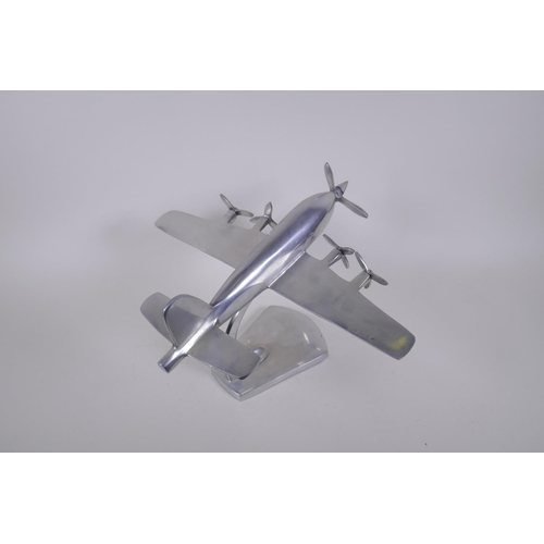 169 - A decorative polished aluminium model of a plane with five propellers, 43cm wingspan