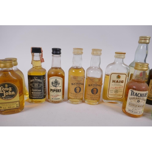 174 - A quantity of 70s and 80s spirits miniatures, mostly whisky including The Original Hundred Pipers 70... 