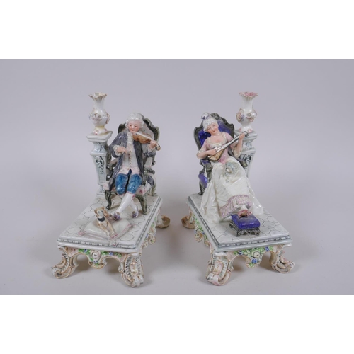 177 - A pair of C19th Royal Dux porcelain figures of seated musicians, printed marks to base, AF, 19cm hig... 