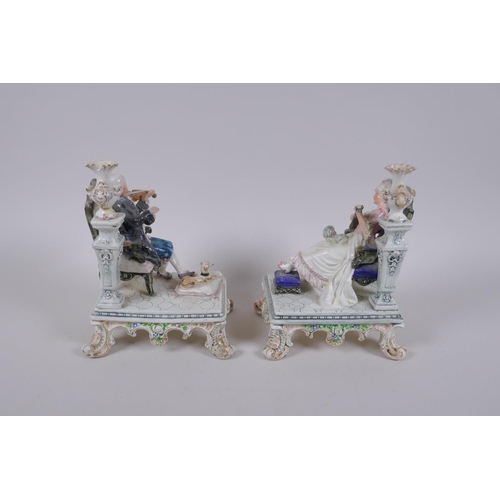 177 - A pair of C19th Royal Dux porcelain figures of seated musicians, printed marks to base, AF, 19cm hig... 