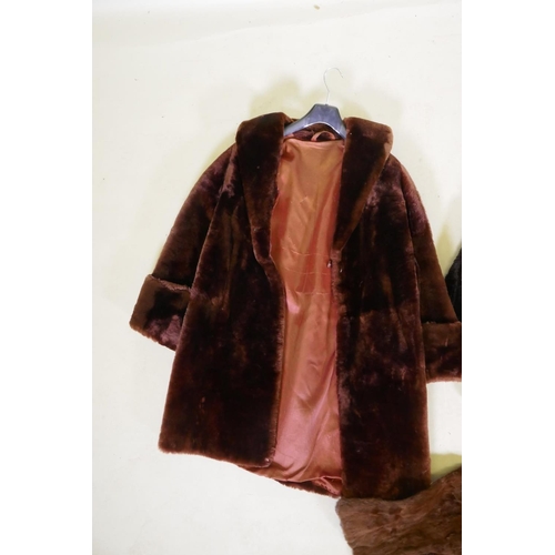 182 - Two vintage fur jackets and two similar fur stoles, AF, largest 1m long