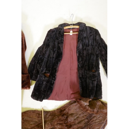 182 - Two vintage fur jackets and two similar fur stoles, AF, largest 1m long