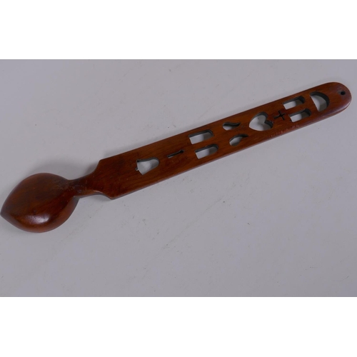 199 - A Welsh love spoon, initialled DF & CH, dated 1804, 37cm long