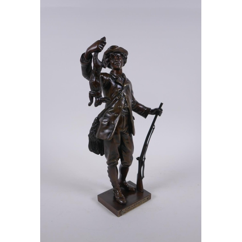 211 - After Charles Georges Ferville-Suan, (French, 1847-1925), Chasseur, bronze figure of a hunter holdin... 