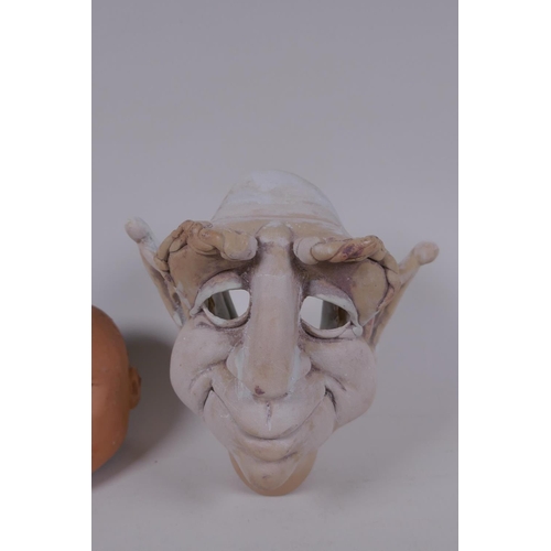 231 - Two puppet heads/maquettes by Phil Eason, largest 15cm
