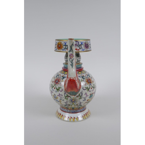 236 - A Chinese polychrome porcelain teapot and cover decorated with the eight Buddhist treasures and lotu... 