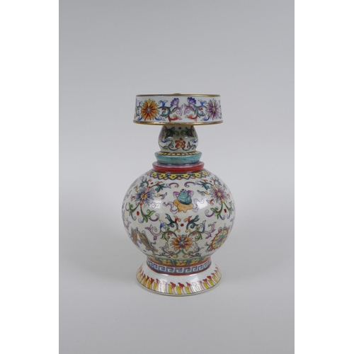 236 - A Chinese polychrome porcelain teapot and cover decorated with the eight Buddhist treasures and lotu... 